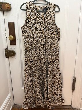 DECJUBA Leopard Print Sleeveless Tiered Midi Dress